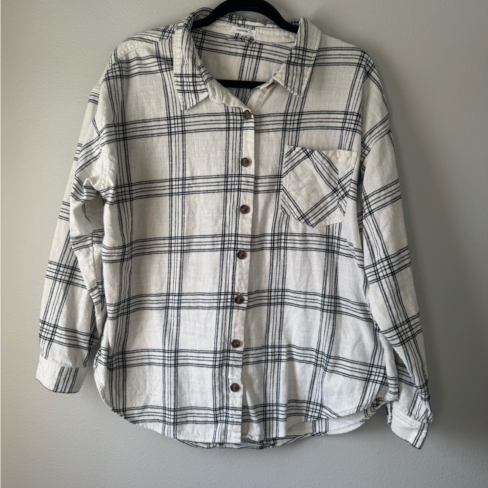 Maurices Black and White Checkered Button Down Flannel Shirt